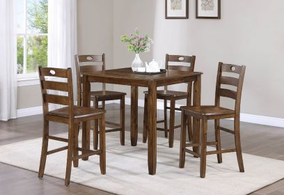 Casual 5-Piece Counter Height Dining Square Table Side Chairs Kitchen Table Dining Room Wooden Furniture Set Brown Finish