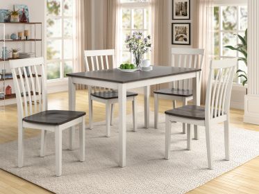 Beautiful 5-Pc Dinette Chalk White Gray Finish Rectangular Table Upholstered Chair Dining Room Wooden Dining Set Furniture Transitional Contemporary S