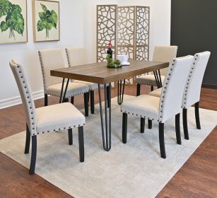 Amisos 7-Piece Dining Set, Hairpin Dining Table with 6 Chairs, 3 Color Options