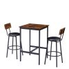 Bar Table Set with 2 Bar stools PU Soft seat with backrest, Rustic Brown, 23.62'' W x 23.62'' D x 35.43'' H