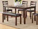 Classic Style 6pcs-Dining Set Rectangle Table 4 Side Chairs And Bench Dining Room Furniture MDF Rubber wood