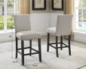 Biony Espresso Wood Counter Height Dining Set with Tan Fabric Nailhead Stools