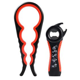 1pc Lid Opener Tool; Jar Opener For Weak Hands; Multi Function Can Opener For Seniors; Rubber Grip Bottle Opener (Color: Black Red)