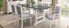 TOPMAX 7-Piece Updated 76.9inch Extendable Trestle Dining Table Set with Removable Leaf, Kitchen Table Set with Upholstered Side Chair and Arm Chair,