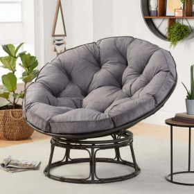 46'' Large Size Papasan Chair with Cushion and Frame Overstuffed Thickened Papasan Lounge Chair with Cushion and Frame, Lazy Chair, Circle Chair, Roun (Color: Charcoal)