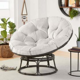 46'' Large Size Papasan Chair with Cushion and Frame Overstuffed Thickened Papasan Lounge Chair with Cushion and Frame, Lazy Chair, Circle Chair, Roun (Color: Gray)