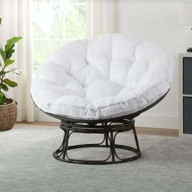 46'' Large Size Papasan Chair with Cushion and Frame Overstuffed Thickened Papasan Lounge Chair with Cushion and Frame, Lazy Chair, Circle Chair, Roun (Color: White)