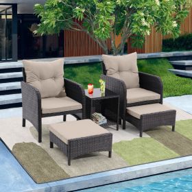 5 Piece Outdoor Patio Furniture Set,All Weather PE Rattan Conversation Chairs with Armrest and Removable Cushions,Ottomans and Storage Coffee Table fo (Color: )