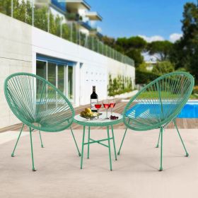 3 Piece Patio Bistro Conversation Set with Side Table, Acapulco All-Weather PE Rattan Chair Set,Flexible Rope Furniture Outdoor with Coffee Table,for (Color: Green)