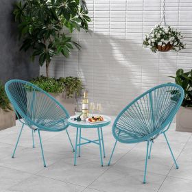 3 Piece Patio Bistro Conversation Set with Side Table, Acapulco All-Weather PE Rattan Chair Set,Flexible Rope Furniture Outdoor with Coffee Table,for (Color: Blue)