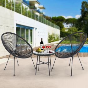 3 Piece Patio Bistro Conversation Set with Side Table, Acapulco All-Weather PE Rattan Chair Set,Flexible Rope Furniture Outdoor with Coffee Table,for (Color: Black)